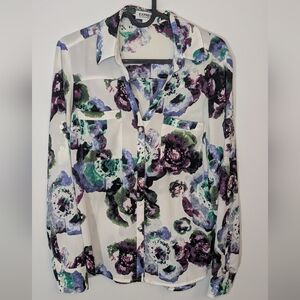 Express Portofino Long Sleeve Blouse Shirt - Abstract Colorful Floral - Size Sm